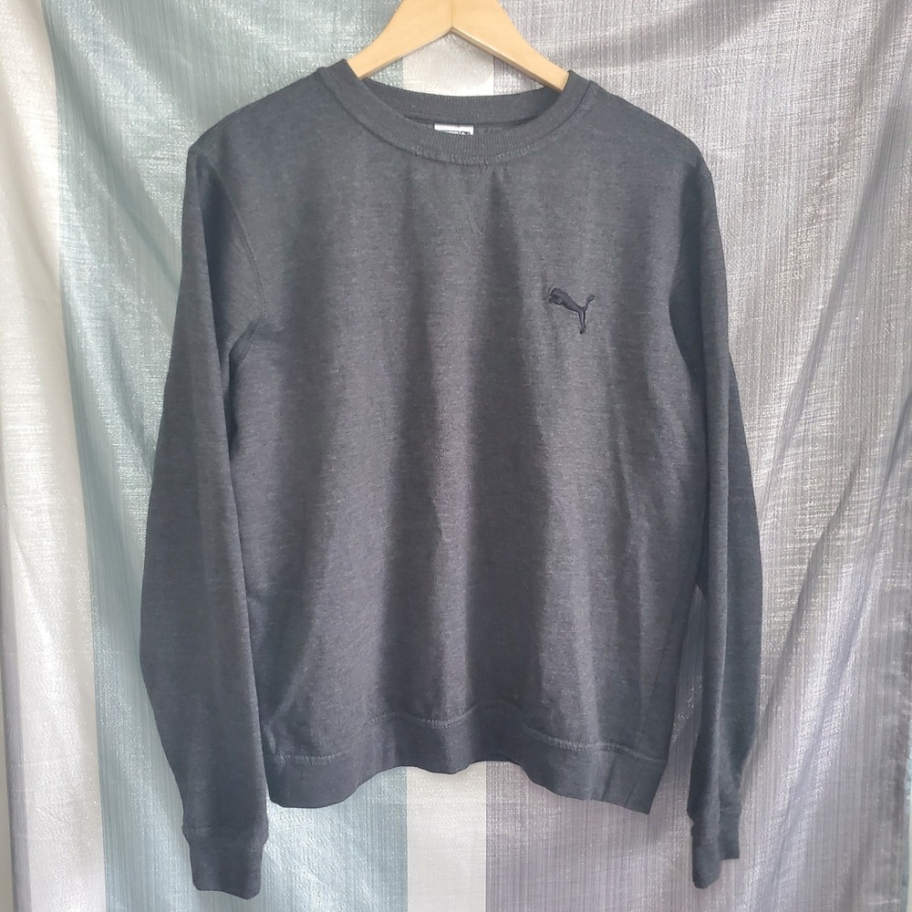 Puma Mens Essentials Crewneck Sweatshirt Dark Heather Gray Fleece Logo Size‎ M